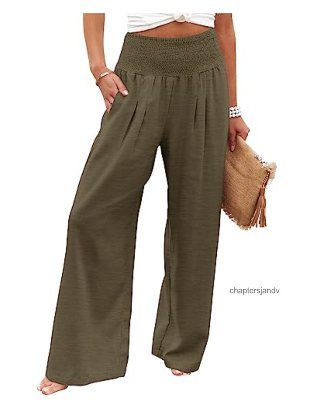 Women's Elastic High Waisted Wide Leg Palazzo Lounge Pants Pockets